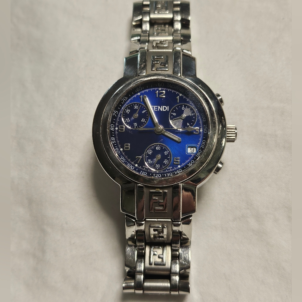 Fendi Orologi 006-4500L-513 Watch Women's Blue Chronograph Fresh Battery